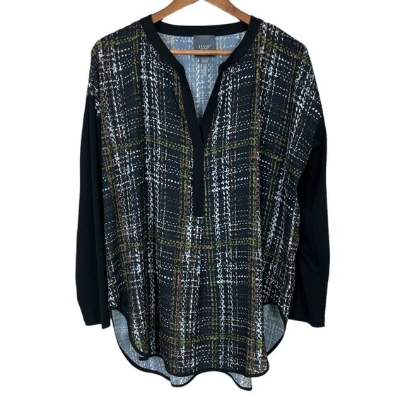 Lysse Tunic‎ Top Womens Large Black Multicolor Printed V-Neck Long Sleeve Blouse - Picture 1 of 10